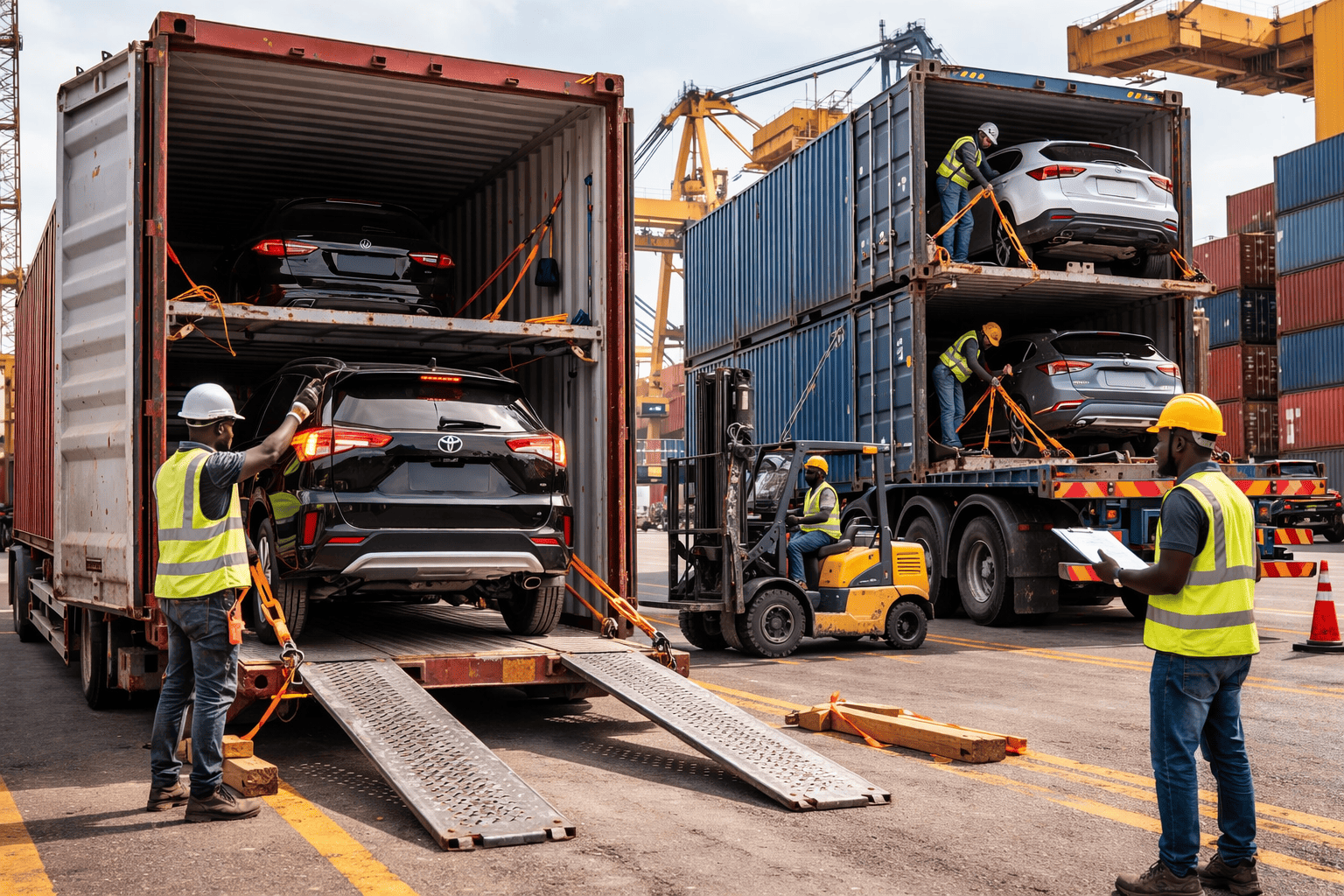 Transport des voitue par conteneur